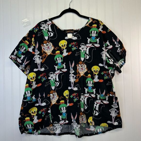 Women’s Looney Tunes Scrub Top What’s Up Doc? Taz Bugs Bunny Tweety Bird Sz 3xl - Picture 2 of 16